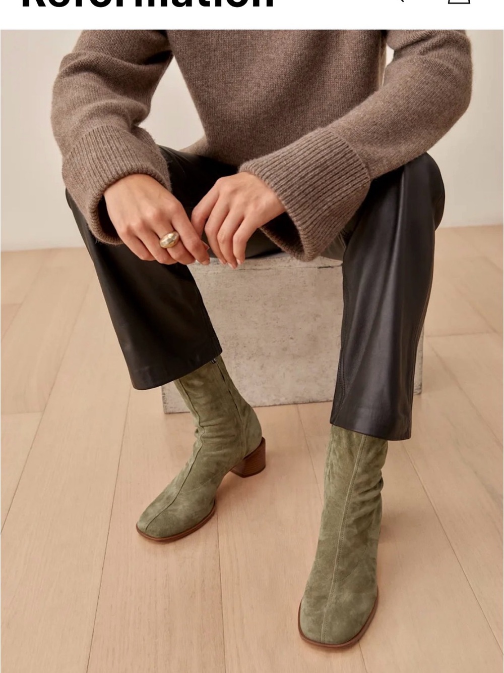 Reformation Olive Green Suede Ankle Boots